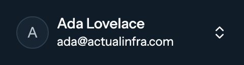 The signed-in learner in the app: a name over an actualinfra.com address.